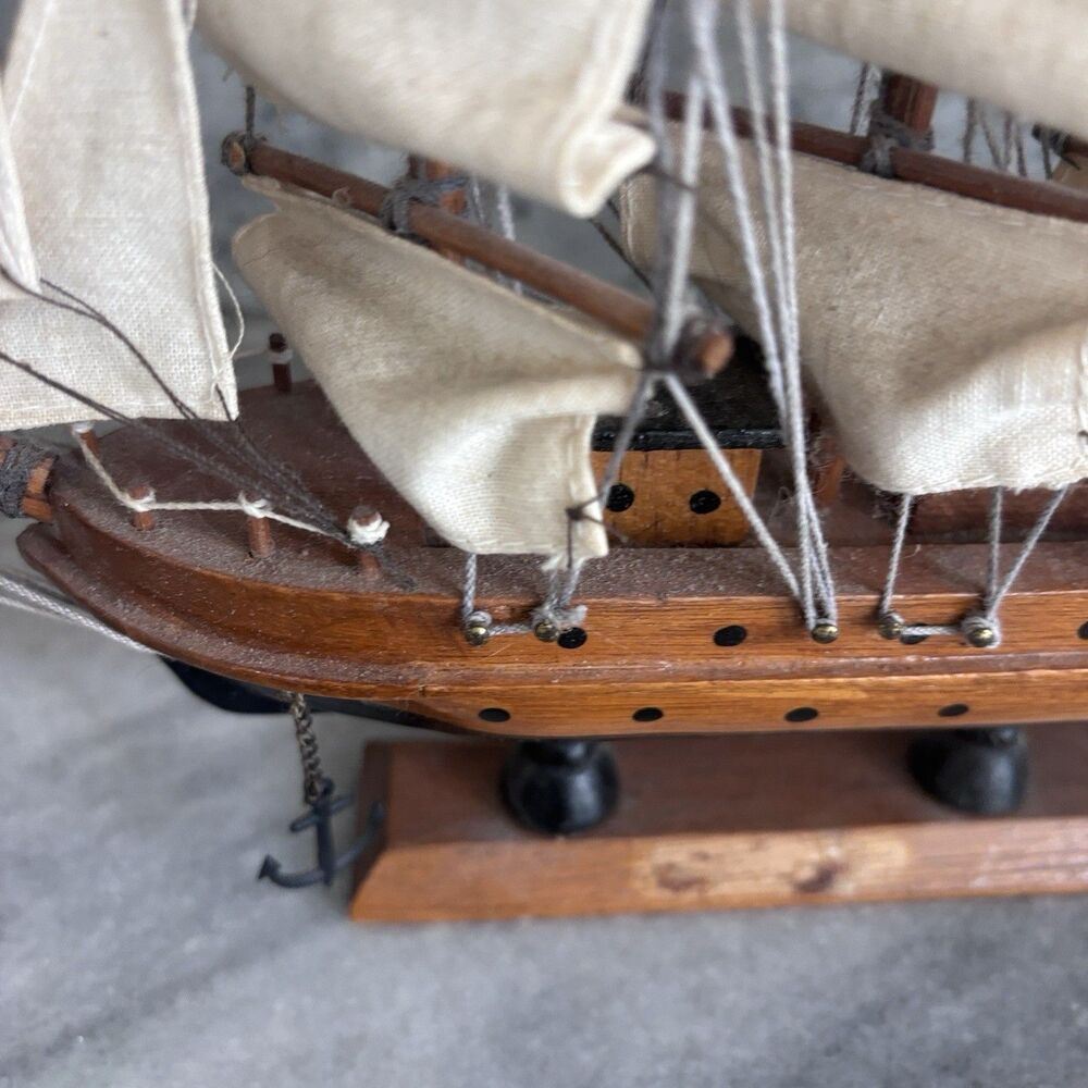 VTG Wooden Tall Ship Model 10" Nautical Sailing Vessel Decor Anchor Sailboat - Picture 7 of 12